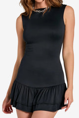 Women’s Sleeveless Mini Dress with Ruffled Hem Black