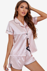 Women’s Satin Pyjama Set Short Sleeve Top and Shorts
