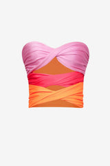 Women's Strapless Colour Block Crop Top, Slim Fit