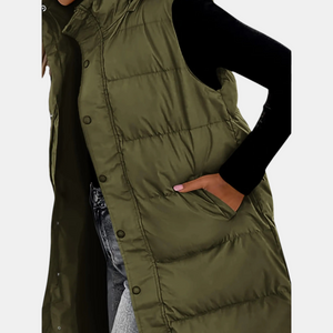 Quilted hooded maxi puffer vest