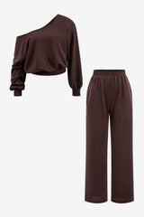 Women's Casual One-Shoulder Top &amp; Wide-Leg Trouser Set