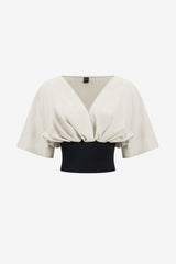 Women's Linen V-Neck Blouson Shirt