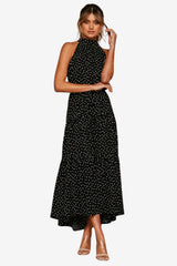 Women’s Polka Dot Halter Midi Dress Sleeveless Fit