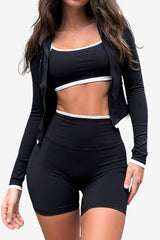 Women's Black Activewear Set with White Trim