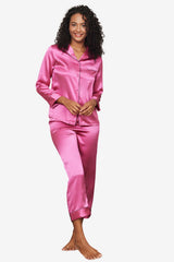Women's Satin Long-Sleeve Pyjama Set with Piping