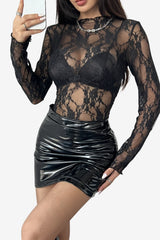 Women's Sheer Lace Long Sleeve Top in Assorted