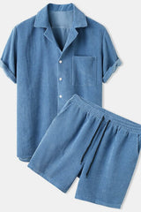 Men's Waffle-Knit Lounge Set - Short-Sleeve Shirt &amp; Shorts