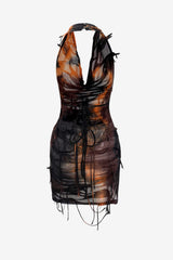 Women's Halter Backless Tie-Dye Mini Dress
