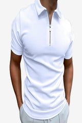 Men's Slim Fit Short Sleeve Zip-Up Polo Shirt Light Grey