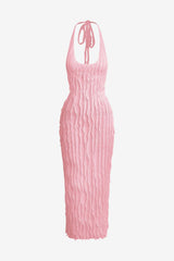 Women's Sheer Ruffle Halter Backless Midi Dress
