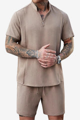 Men’s Short Sleeve Henley Shirt and Shorts Set Casual