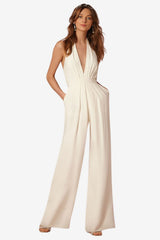 Women's Halter Neck Wide Leg Jumpsuit with Belt