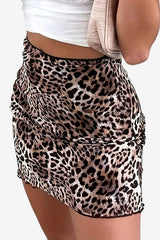 Women's Leopard Print Mini Skirt with Elastic Waistband