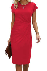 Women’s Knee-Length Sheath Dress with Ruched Waist