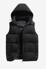 Men's Quilted Padded Vest with Removable Hood, Zipped Pockets