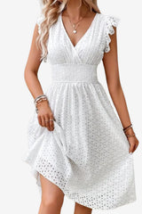 Women's White Eyelet Embroidered Sleeveless Midi Dress