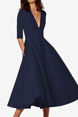 Women's V-Neck A - Line Midi Dress