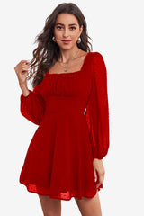 Women's A-line Mini Dress with Onion Pattern and Long Sleeves