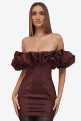 Women's Strapless Mini Dress with Puff Sleeves