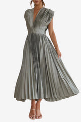 Women's Sleeveless V-Neck Midi Dress A-Line Pleated