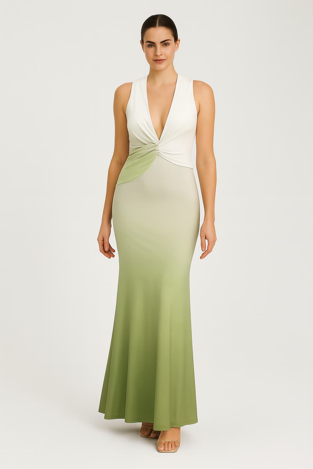 Women's Sleeveless V-Neck Ombre Satin Maxi Dress