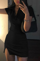 Women's Short Sleeve Polo Dress with Asymmetrical Hem