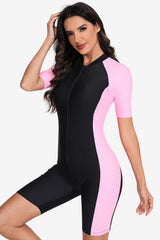 Women’s Short Sleeve Swimsuit with Zip for Surfing