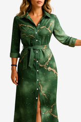 Women's Maxi Shirt Dress Short Sleeve Cotton Blend