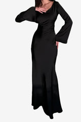 Women's Satin Evening Dress with Flared Sleeves, Maxi Length