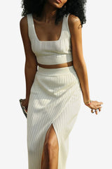 Women’s Ribbed Knit Midi Skirt Set High Waist Sleeveless