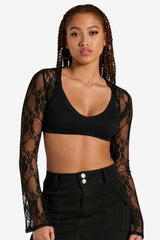 Women’s Black Lace Bolero Shrug Long Sleeve Cropped