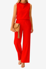 Women’s Sleeveless Jumpsuit Wide Leg Round Neck