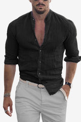 Men’s Linen Shirt Long Sleeve Slim Fit Mandarin Collar