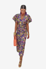 Women's Animal Print Midi Dress Short Sleeve V - Neck