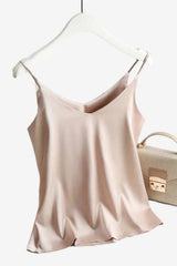 Women’s Satin Cami Top with Spaghetti Straps and V - Neck