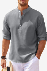 Men’s White Long Sleeve Linen Shirt Casual Fit