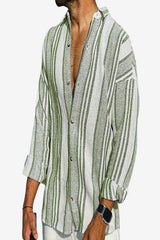 Men’s Striped Long Sleeve Linen Blend Casual Shirt