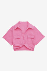 Women’s Cropped Linen Shirt with Cross Front Detail