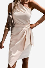 Women's One-Shoulder Mini Dress with Waistband
