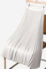Women’s Pleated Midi Skirt High Waist Beige Elastic