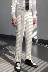 Men's High-Waisted Pleated Wool Trousers