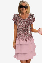 Women’s Floral Knee-Length Dress Short Flutter Sleeve
