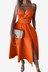 Women’s Backless Twist Midi Dress with Spaghetti Straps