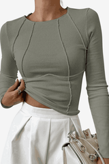 Women's Piping Long Sleeve Top - Classic Ribbed Design