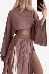 Women's Linen 2-Piece Set - Split Skirt &amp; Top Outfit