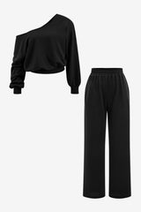 Women's Casual One-Shoulder Top &amp; Wide-Leg Trouser Set