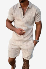Men’s Summer Short Set Zip-Up Top Geometric Print