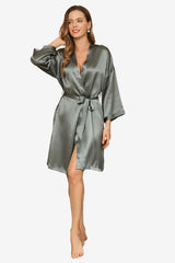 Women's Satin Short Robe with 3/4 Sleeves and Belt