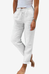 Women's Linen Trousers Loose Fit Elastic Waist Drawstring