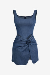 Women's Denim 3D Flower Ruffle Mini Dress